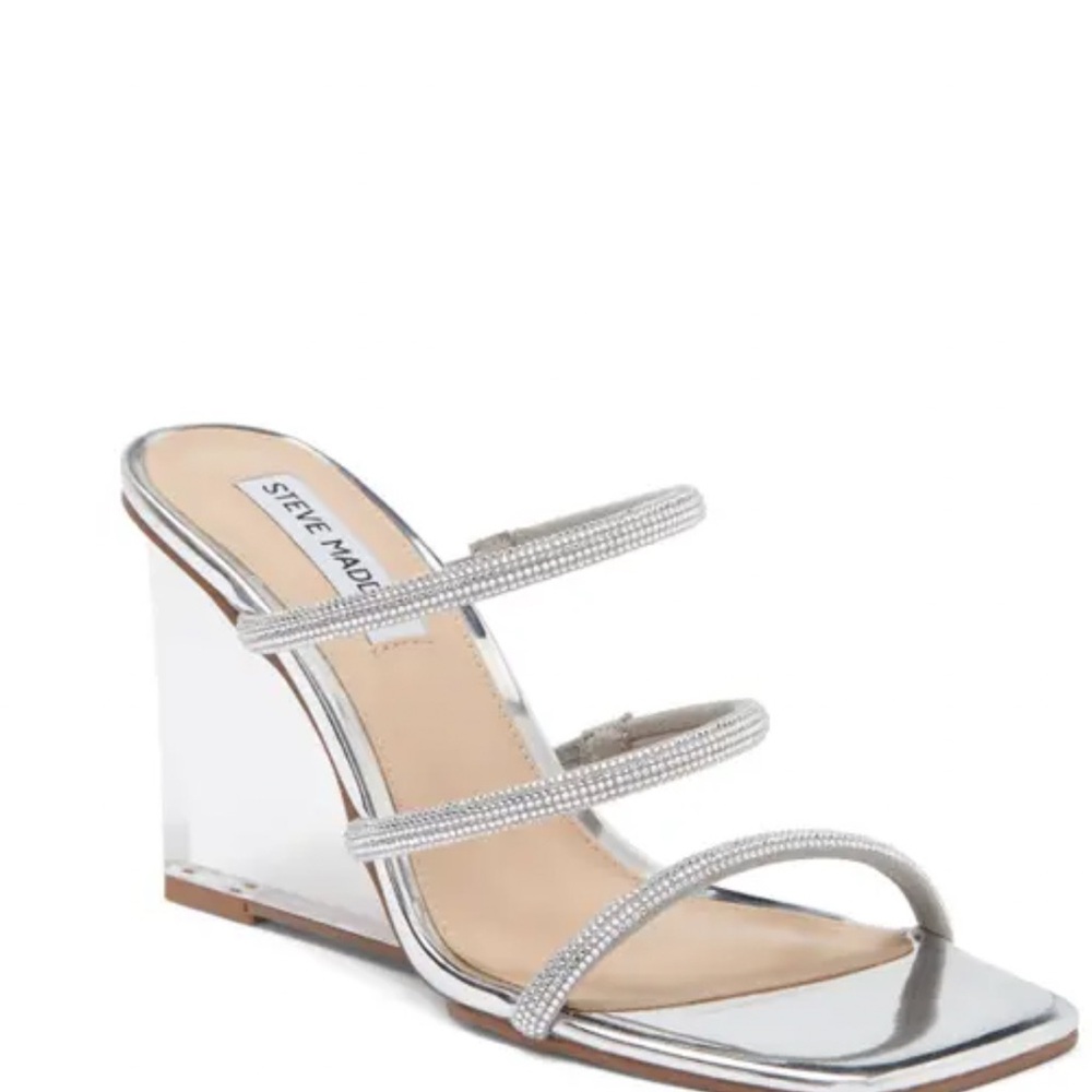 Steve Madden Silver Clear Wedge Sandals